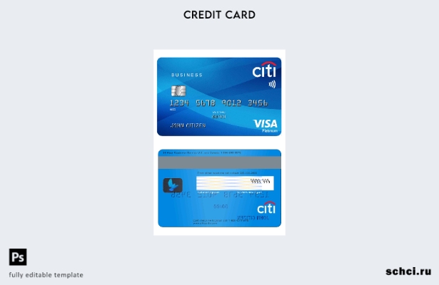цифровая загрузка шаблона карты Visa Platinum USA Citibank Visa Platinum